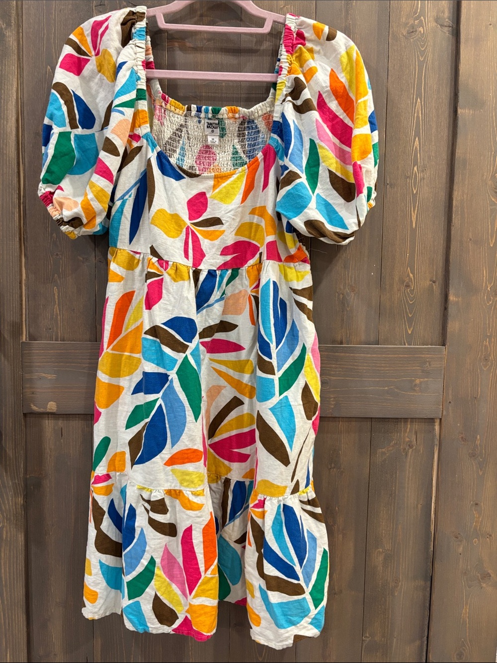 Tabitha Brown Multicolor Leaf-Print Puff-Sleeve Midi Dress